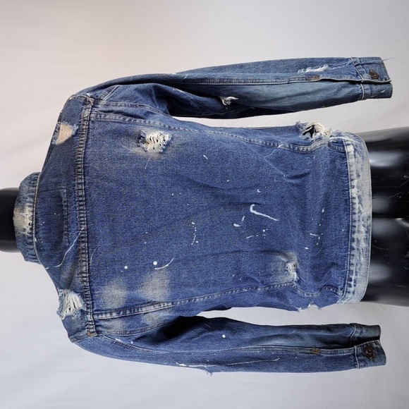 Rolling Paper distressed dark wash faded Med denim jean jacket - Picture 4 of 6